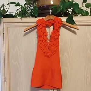 Cache Orange Ruffled Tank Top